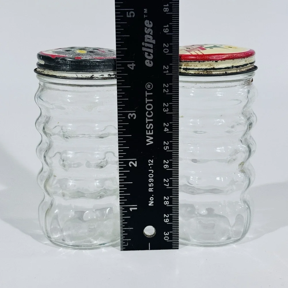 Vintage Anchor Hocking Tulip Beehive Ribbed Clear Glass Salt & Pepper Shaker Set